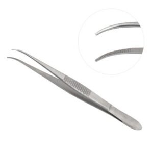 Eye Dressing Forceps Delicate Pattern Serrated 4 Half Curved Tips 1pc